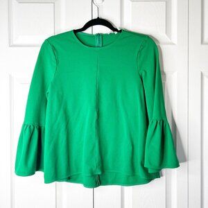 Tibi Weston Green Long Ruffle Sleeve Crew Neck Structured Top Women's Size 0